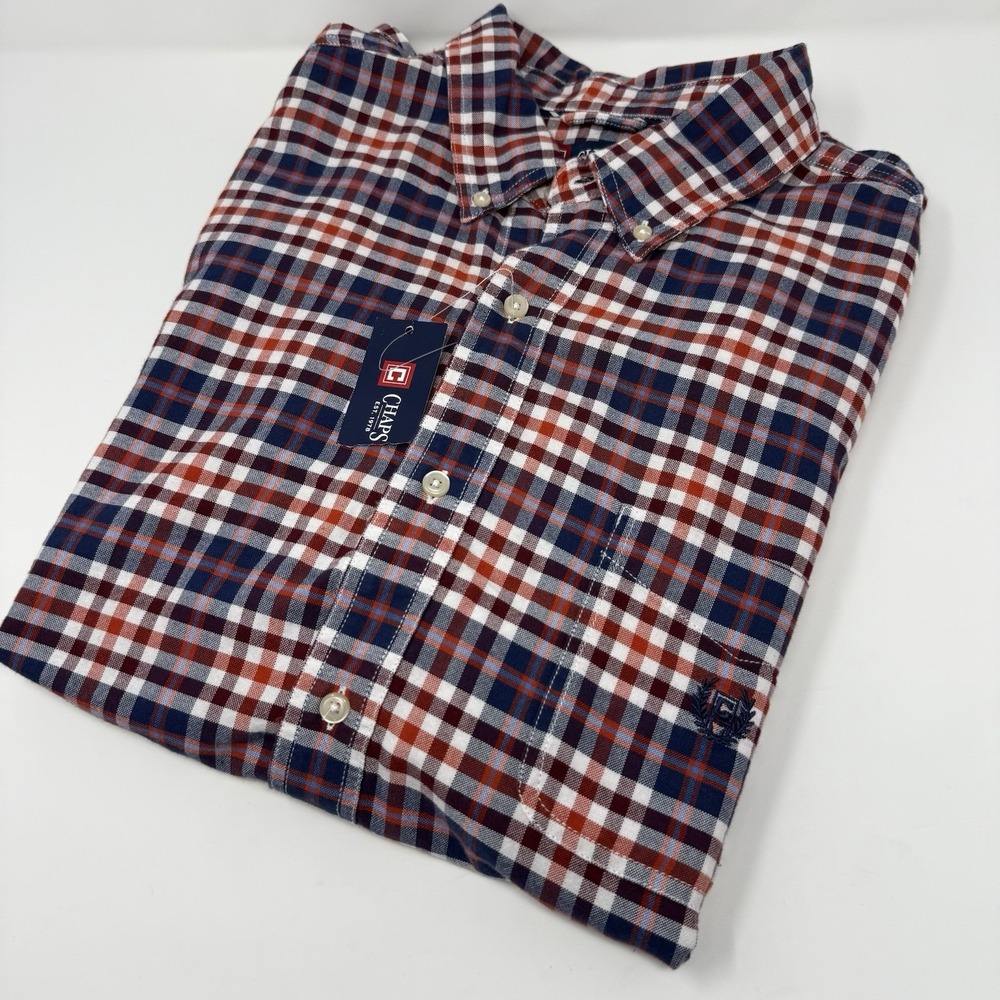 NWT Chaps Multicolor Check Plaid Men's Dress Shirt Long Sleeve Button Down XXL